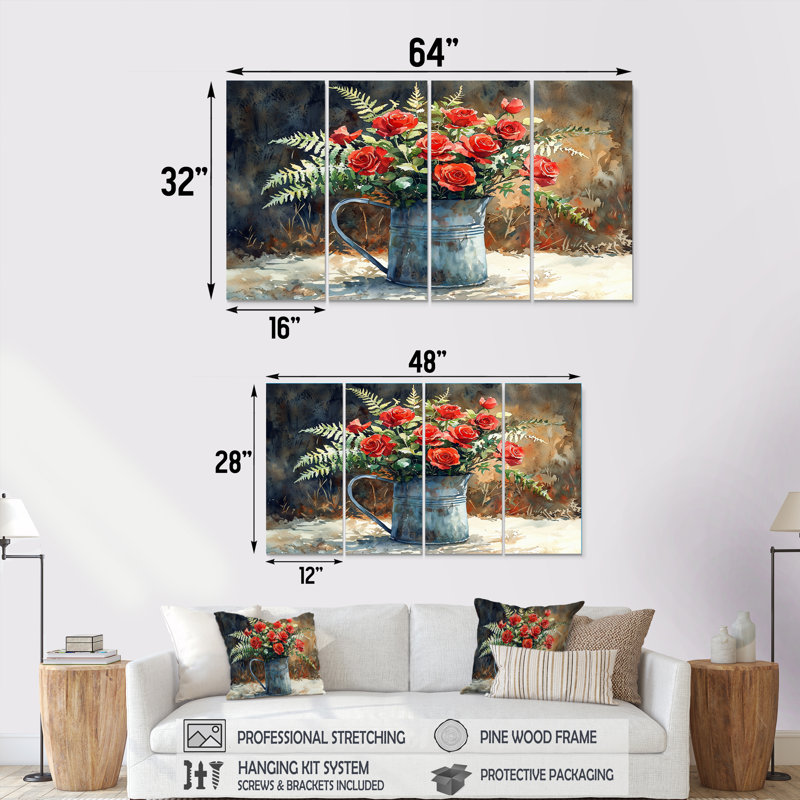 Hornberger - Roses - Art mural moderne pour le salon, H 28 po x l 48 po, 4