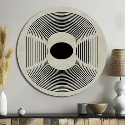 Vortex rétro noir et beige - Décoration murale ronde en métal abstrait Mid-Century