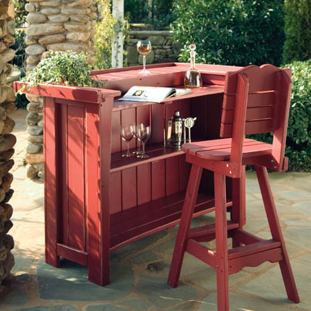 Wood Bar Set with Stools, Coral (Distressed)