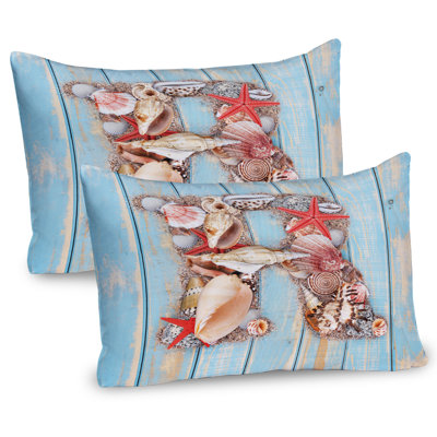 Ambesonne Letter R Pillow Sham 2 Pack Tropic Animal Alphabet 36""x20"" Dark Coral Pale Blue -  pil-2_44485_36x20