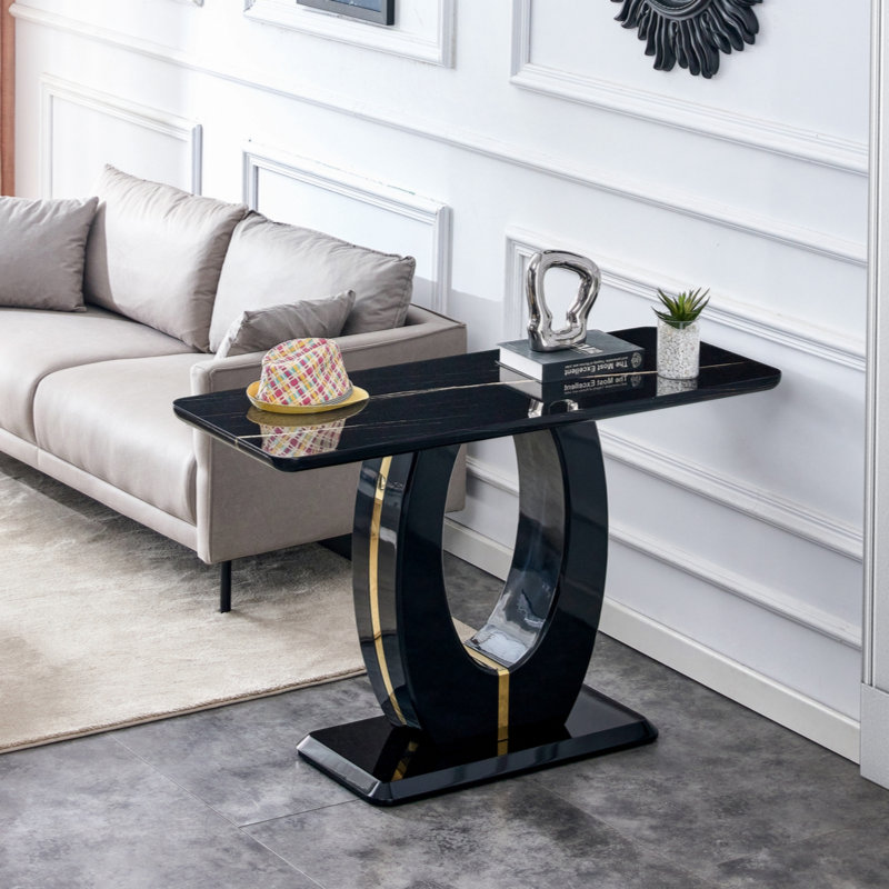 Aizley 18 " Rectangular Dining Table, Black/Gold