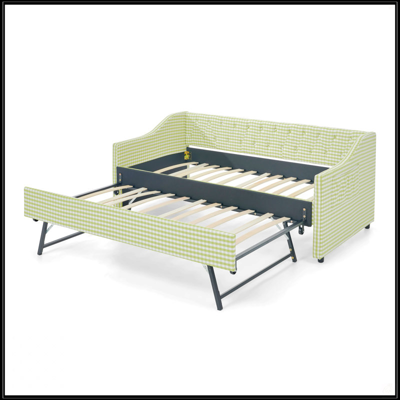 Lit de jour simple, canapé-lit convertible polyvalent 3 en 1 Gingham avec couchette coulissante et poches de rangement latérales, idéal pour les petits espaces
