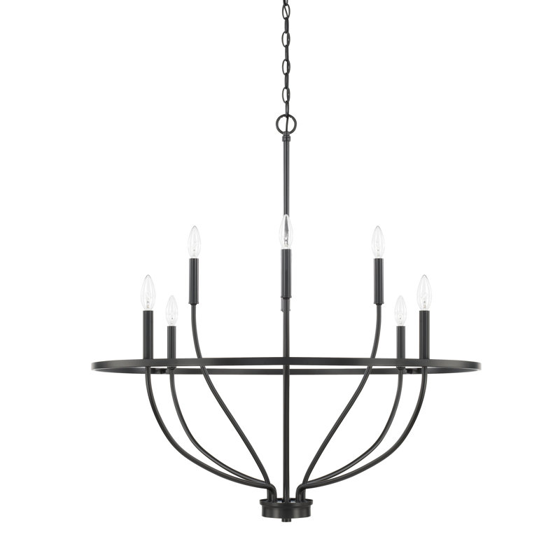 Lustre en roue de chariot style bougie Greyson, Noir mat, 8, H 36,5 po x l 34 po x P 34 po