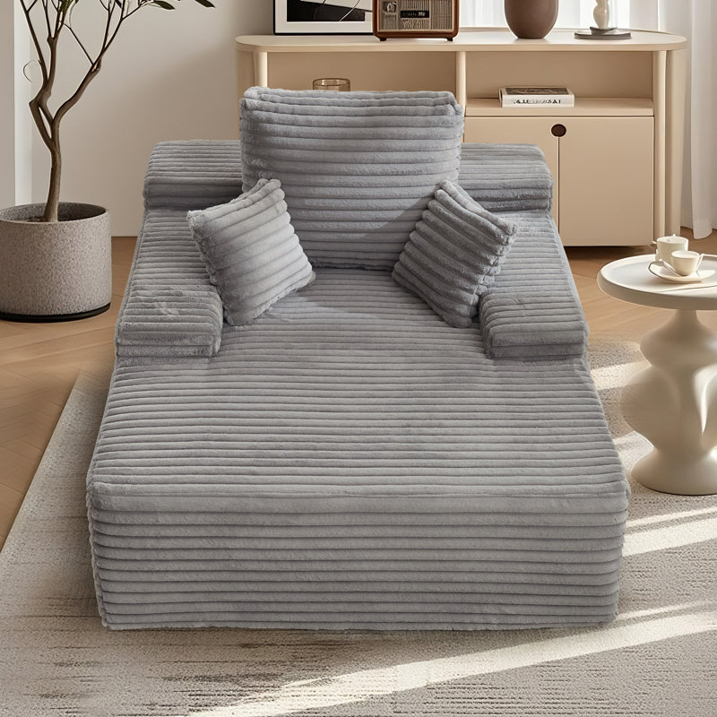 Chaise Lounge Sofa, Upholstered Corduroy Single Couch, Sleeper Sofa Bed With 3 Pillows, Single Couch For Living Room Or Bedroom , No Assembly Required