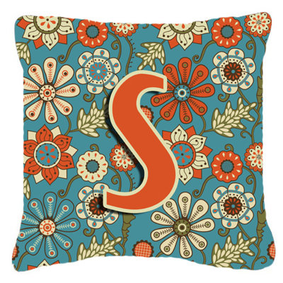 Lettre fleurs Monogram rétro intérieur/extérieur Throw Pillow
