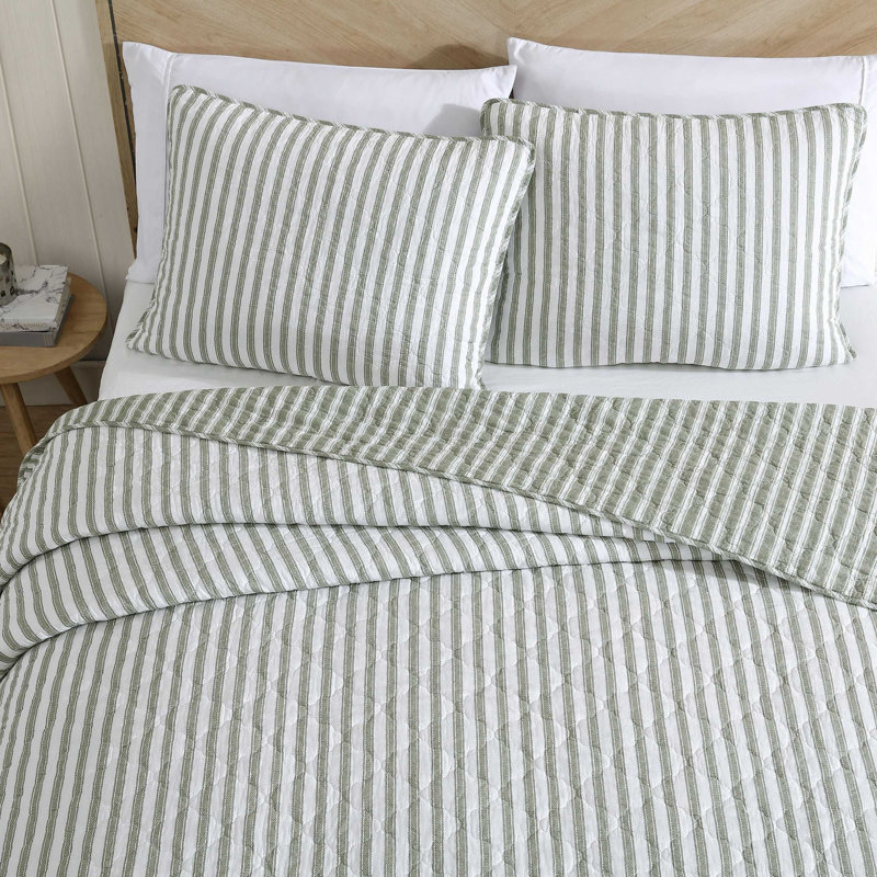 Ensemble de courtepointe en coton rayé vert Stone Cottage Willow Way, Courtepointe simple + 1 taie décorative standard