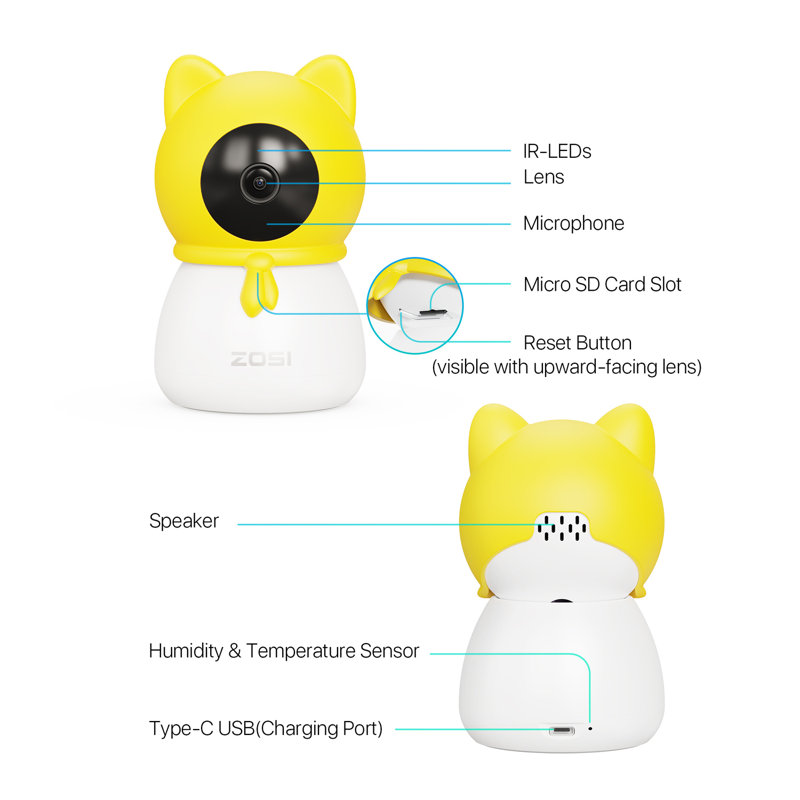 C516 4MP WIFI Security Camera, 360° PTZ Indoor Pet Monitor, Motion Track, 2-Way Audio