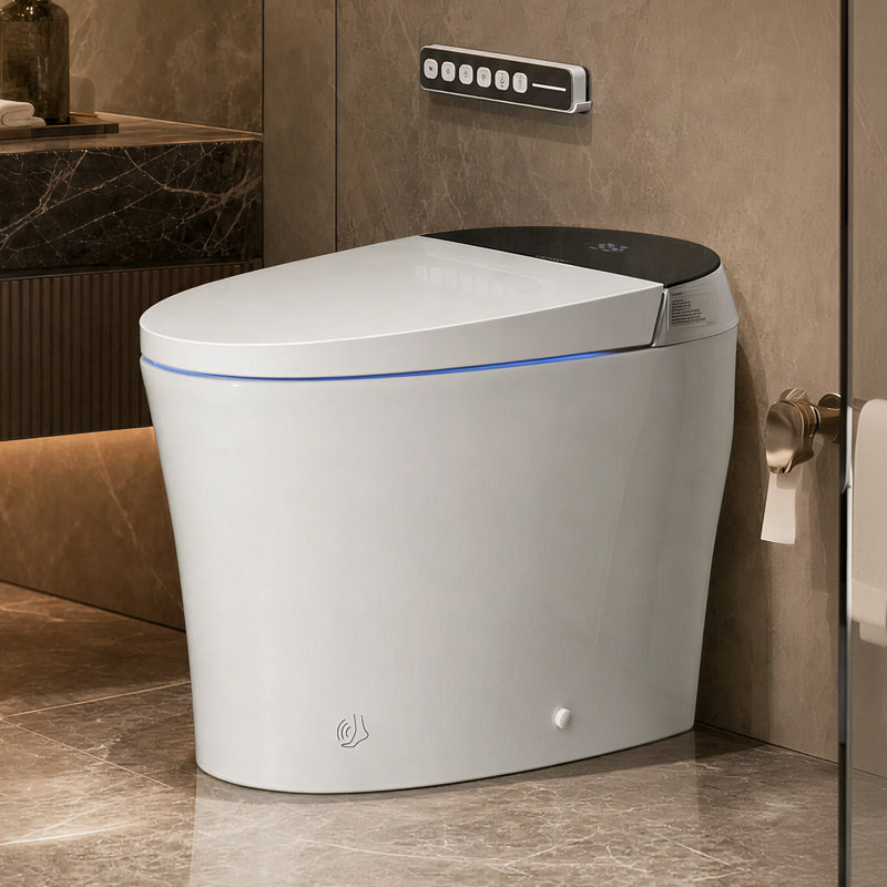 Toilettes Smart Bidet avec chasse d'eau à capteur, buse autonettoyante, eau chaude, siège chauffant, séchoir à air, affichage numérique à DEL, bidet Smart Télécommande sans fil
