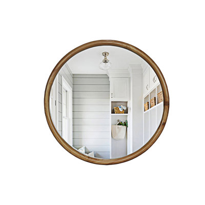 Round Wood Framed Wall Mirror