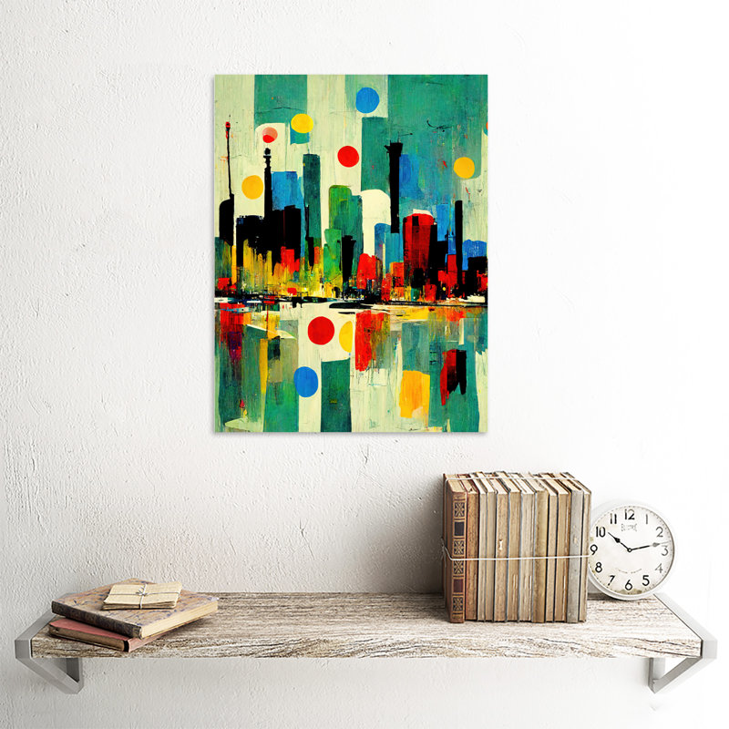 Abstract Cityscape Skyline Midcentury Style - Print, Unframed, 40.5cm H x 30.5cm W x 0.2cm D
