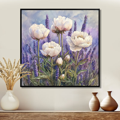 Pivoines dans le champ de lavande II - pivoines, art mural