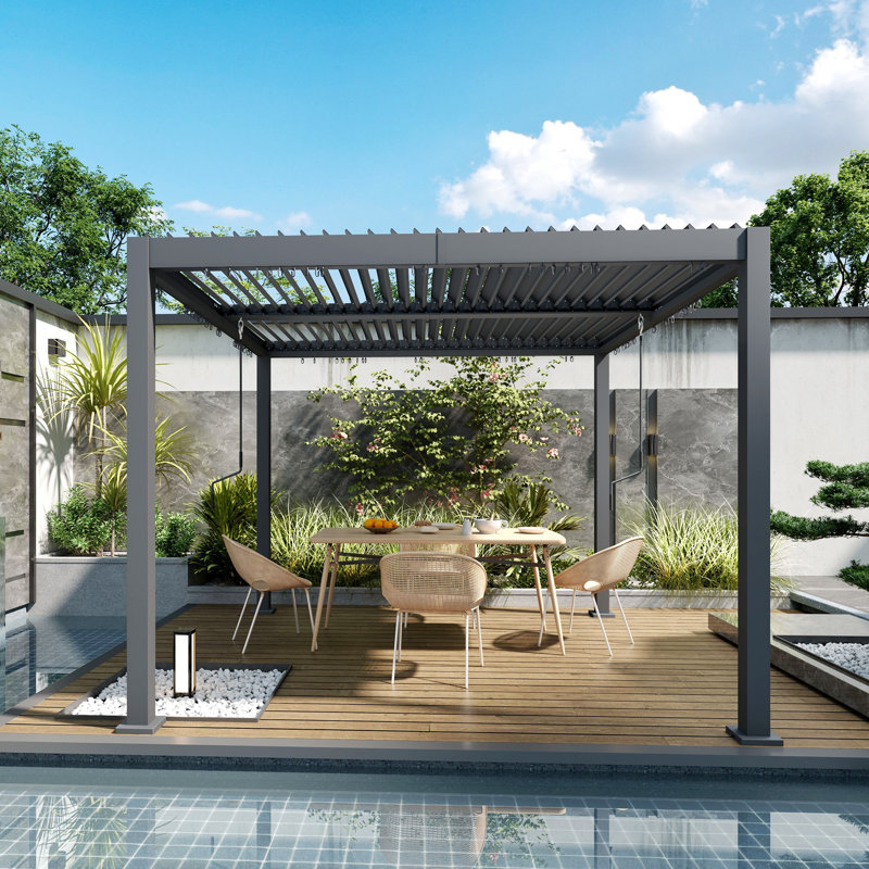 Pergola à persiennes avec toit réglable et structure en aluminium, H 88,60 po x l 118,10 po x P 118,10 po