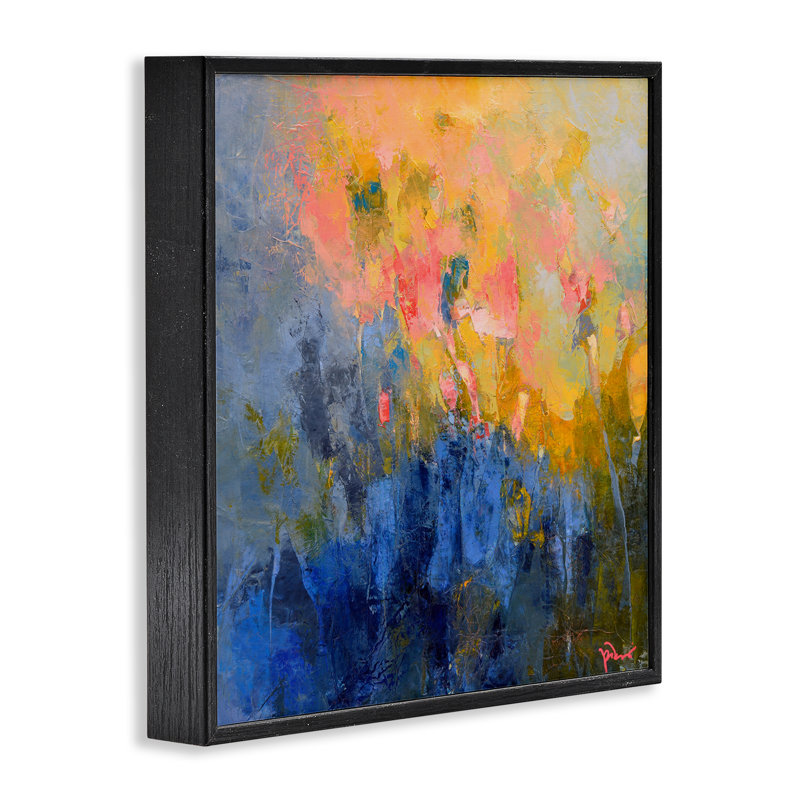 Impression abstraite radieuse encadrée par Patrick Dennis, H 12 po x l 12 po, Giclée encadrée noir minuit