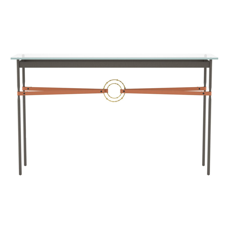 Console Equus, Fumée foncée, Laiton moderne, Cuir noir