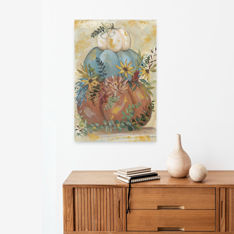 Boho, citrouille, pile, art floral abstrait, H 24 po x l 16 po