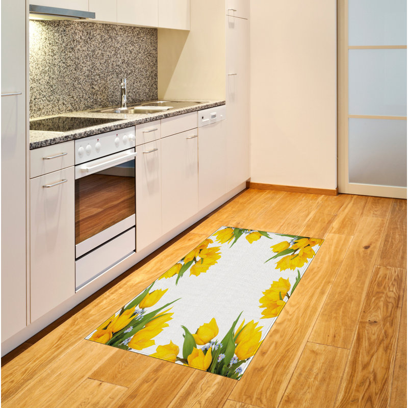 Tapis décoratif à longues fibres en fibre de polyester jaune à haute densité, Rectangle— 4 pi x 5 pi 8 po