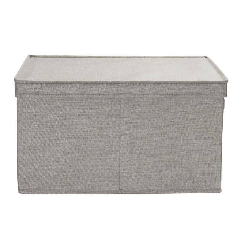 Large Gray Poly Linen Fabric Storage Bins with Removable Lid