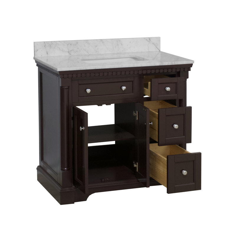 Ensemble de meuble-lavabo simple 36 po Fossen, Chocolat, Marbre de Carrare