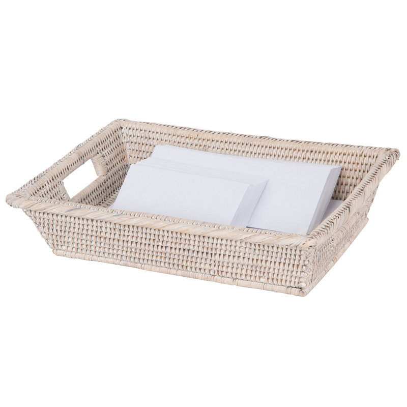 Bayou Breeze - La Jolla Rattan Multipurpose Desktop Office, Kitchen, Cabinet Tray, Large, White, 5 oz