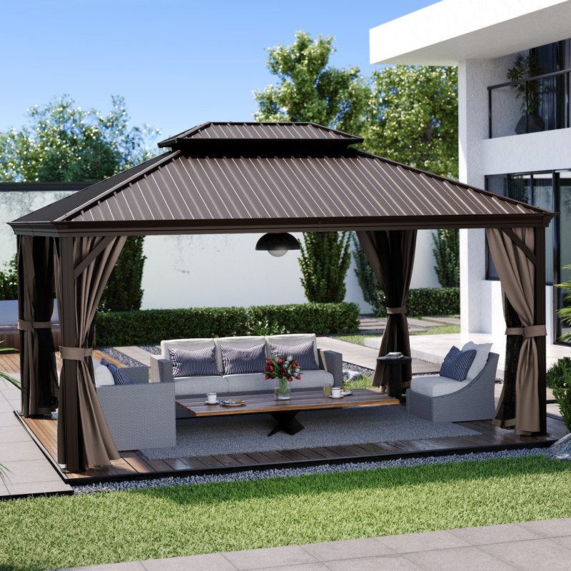 Aluminum Patio Gazebo, Brown, 12' W x 16' D, Brown