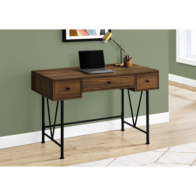 Computer Desk For Work From Home, 48"l, Walnut Laminate, Black Metal Legs, With Storage Drawers Home Office Table Laminate Surface And Options Availab