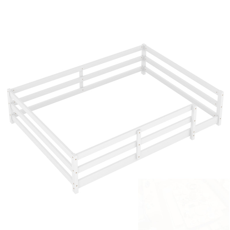 Full Size Floor Bed With Fence, White, Full
