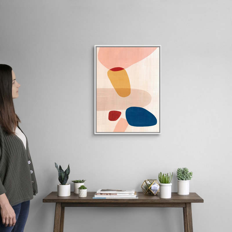Reproduction d’art sur toile rose Pebbles I par Eva watts, 26" H x 20" W x 1.75" D, Cadre blanc