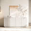 Rangement moderne à 4 portes en bois de pin blanc, largeur 59 po, conception sculpturale 3D, pour buffet de salle à manger, porte, bois, eau, autoportant