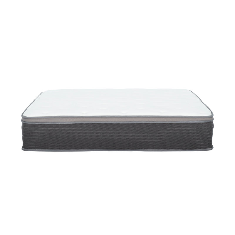 12 In. Cal King Size Pocket Spring Hybrid Mattress Bed In A Box, Plush Euro Top Gel Memory Foam Mattress, White/Gray