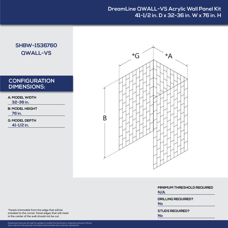 Acrylic Backwall Kit, White, 76" H x 36" W x 41.5" D
