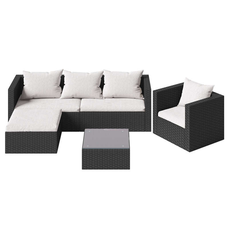 5-Person Seating Group with Cafe Table, Beige, Black