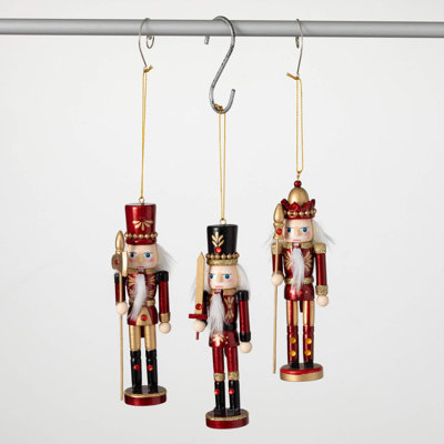 6" Christmas Red Nutcracker Ornament Trio Set of 3, Red-Gold