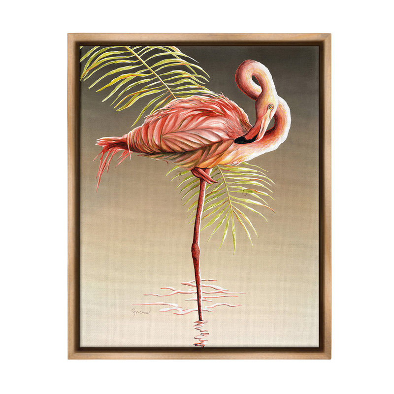 «Flamingo Twist Gaze» par Christine Reichow sur, Cadre flottant orme Montalcino, H 21 po x l 17 po