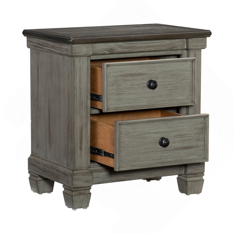 Mobilier de chambre classique style transitionnel rustique et café à 2 tiroirs gris à 2 tiroirs avec boutons plats