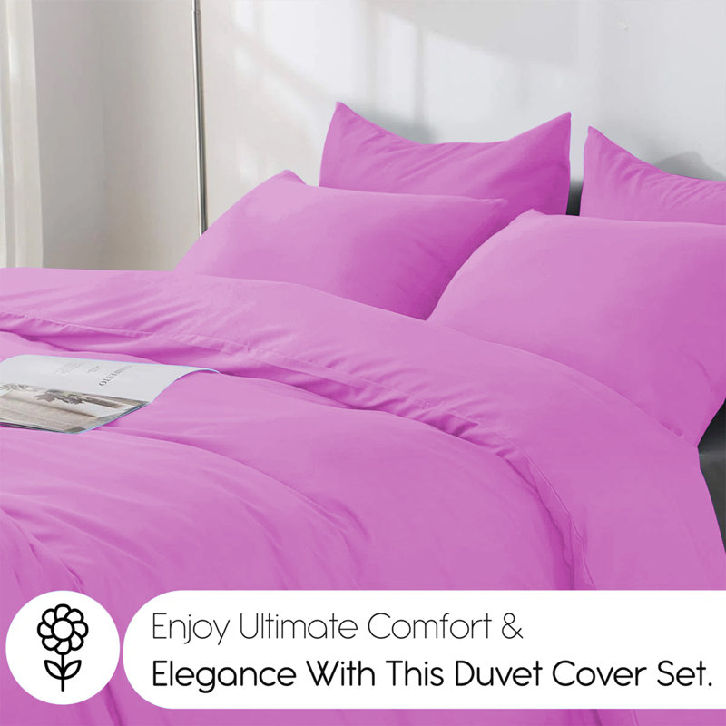 Edyson Microfiber Solid Colour Duvet Cover Set with Pillowcases, Purple, Kingsize - 2 Standard Pillowcases