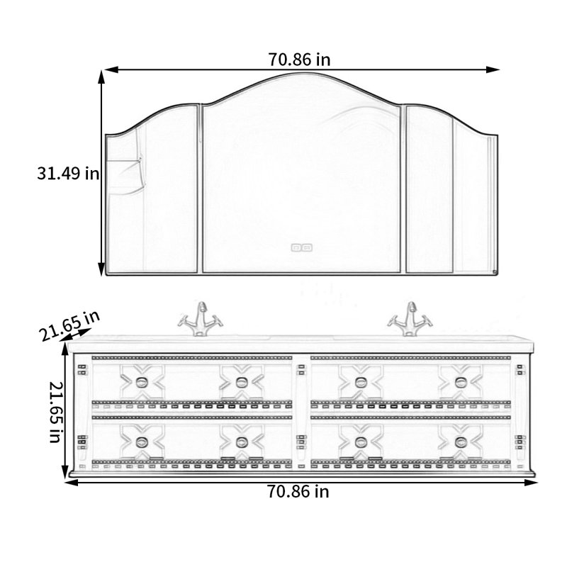 Armoire de salle de bain style français, 71"