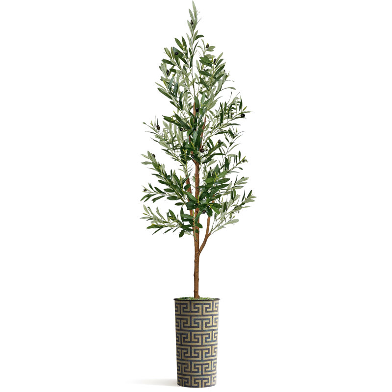 Arbre artificiel dans un pot de fleurs moderne, décoration d'arbre en soie d'olivier artificiel (pot et arbre)