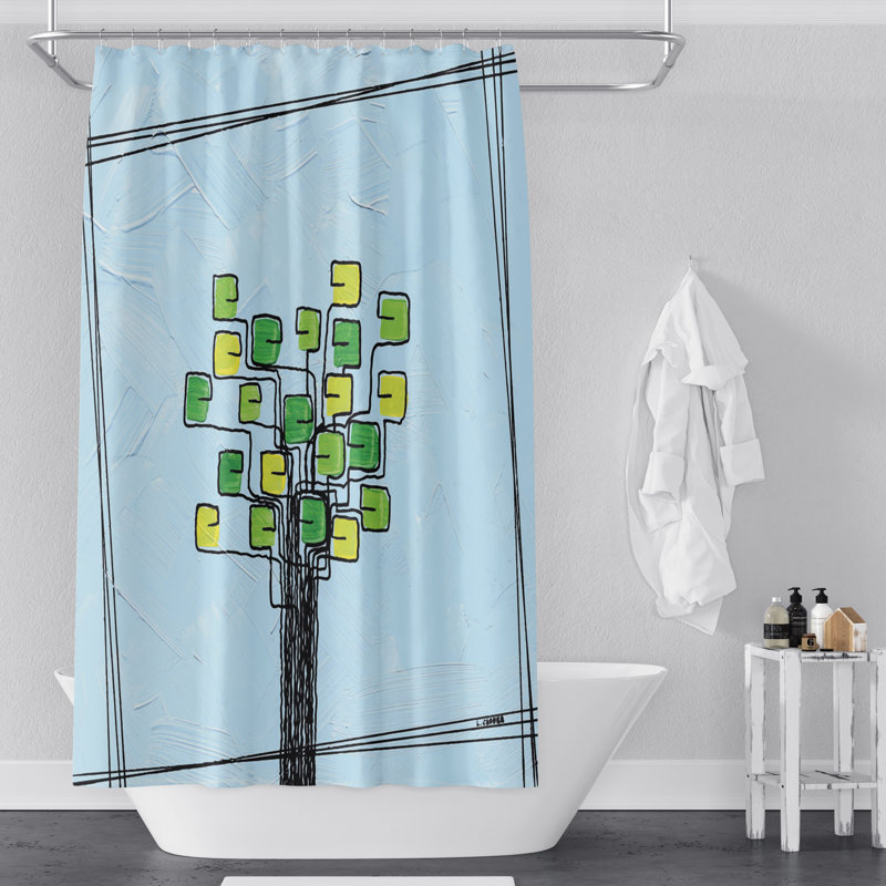 Rideau de douche Sharin, H 83 po x l 70 po, Bleu / Vert / Jaune