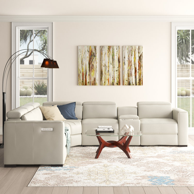 Graddy Upholstered Power Reclining Sectional Reversible, Silver Gray Genuine Leather