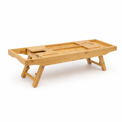  2 In 1 Bed And Bath Tray - Foldable Bamboo Bathtub Caddy With Adjustable Length, Non-Slip, Device Holder, Wine Glass Slot, Expandable For Comfortable Bathing (Folding, Soft Back, Gift Set)