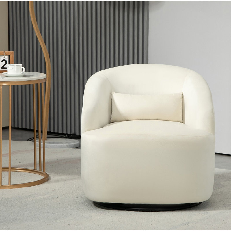 Barrel design 360 degree swivel Chair, Beige Velvet
