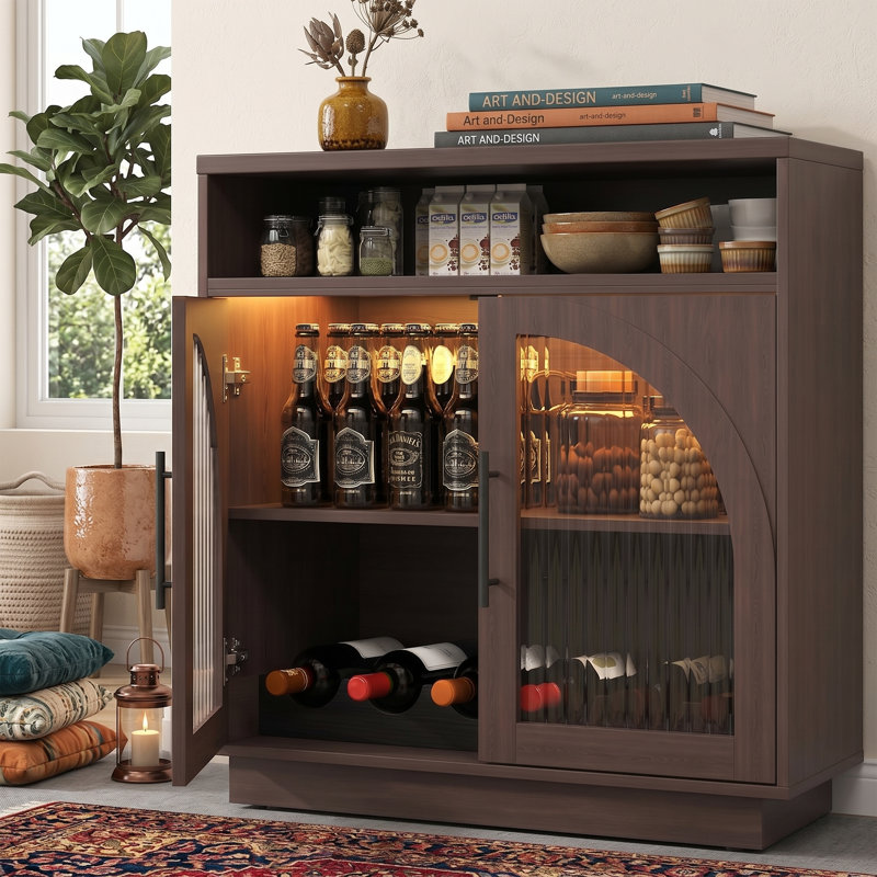 Buffet 32 "avec lumières DEL et support à vin, Brown