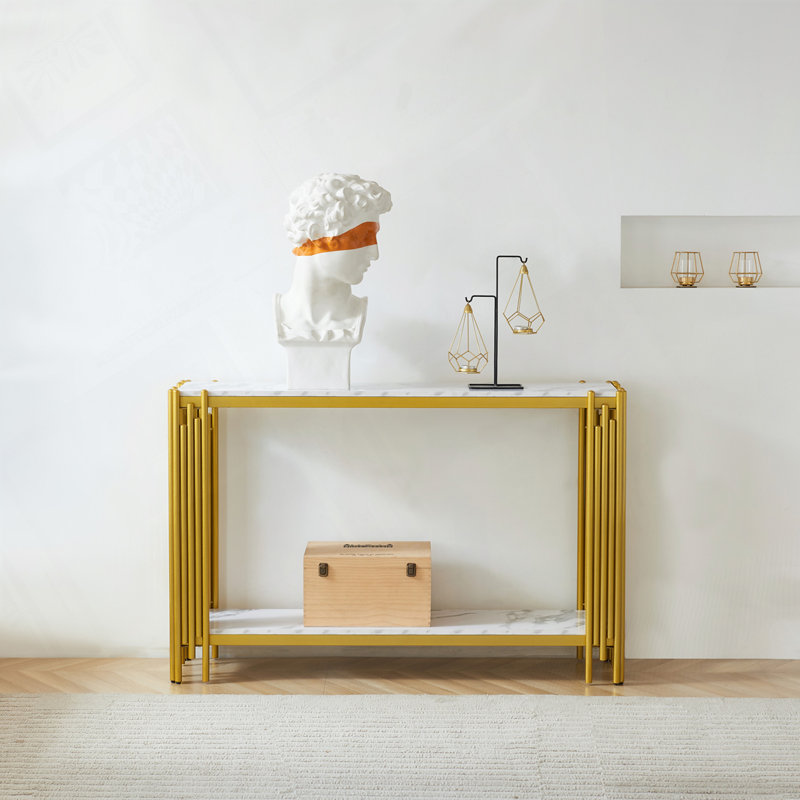 Console Table, Living Room Sofa Table, Gold/White