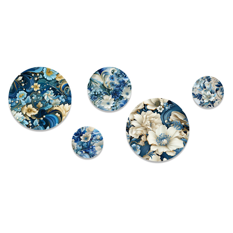 Limoges - ensemble d'art mural rond floral glamour de 5