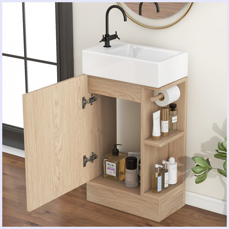 Modern Bathroom Vanity Cabinet with Two-tier Shelf, Natural