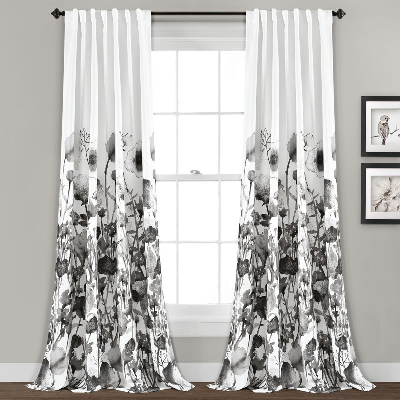 Room Darkening Curtain Pair, White/Black, 132cm W x 213cm L