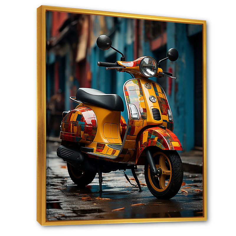 Urban Scooter Street Art I sur toile, Cadre flottant doré, 32" H x 24" W