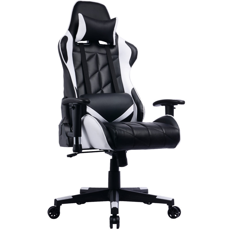 Fauteuil de jeu PC et de course, Blanc / Noir