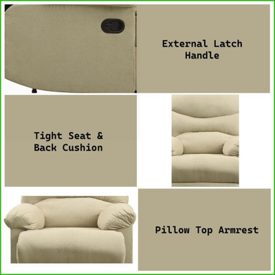 Recliners Modern Beige Microfiber Motion Recliner with Pillow Top Armrests | 3” Wall Clearance