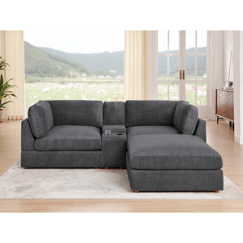 Canapé modulaire en velours côtelé Astrakane, Gris foncé